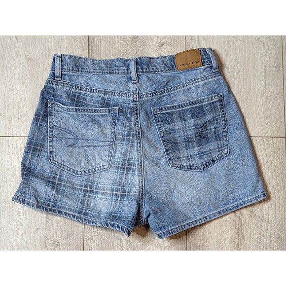 American Eagle Shorts Womens 00 Highest Rise Mom Short Denim Plaid Cross Angled - Picture 7 of 11